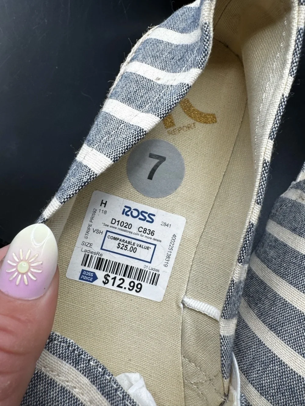 New Striped Canvas Slip On Flats - Gray & White Size 7